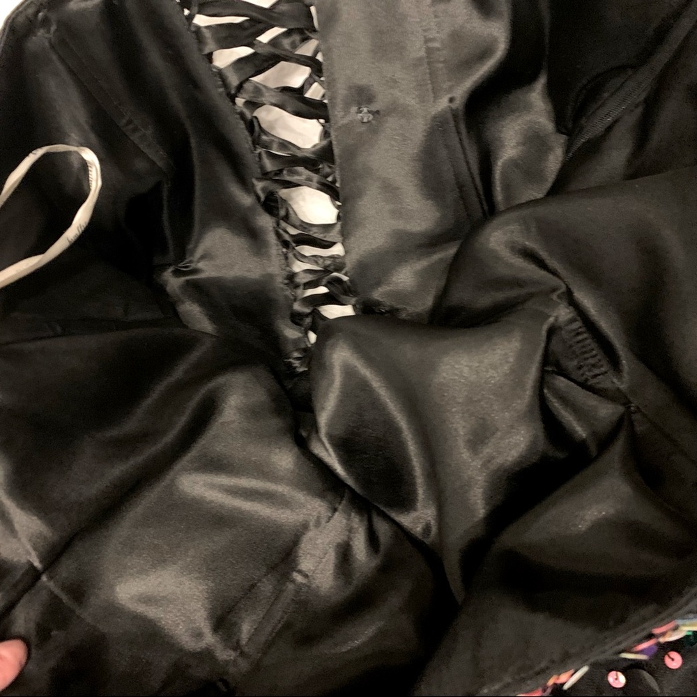 TIFFANY black confetti sequined grad prom dress satin corset back - Picture 6 of 13